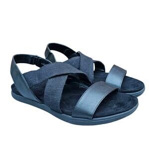 Black Crisscross Sandals Size 10 Canvas Synthetic Strappy Slingback Flats